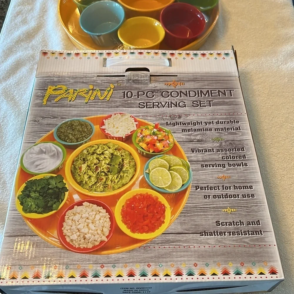 Parini 10 piece melamine condiment serving set NWT